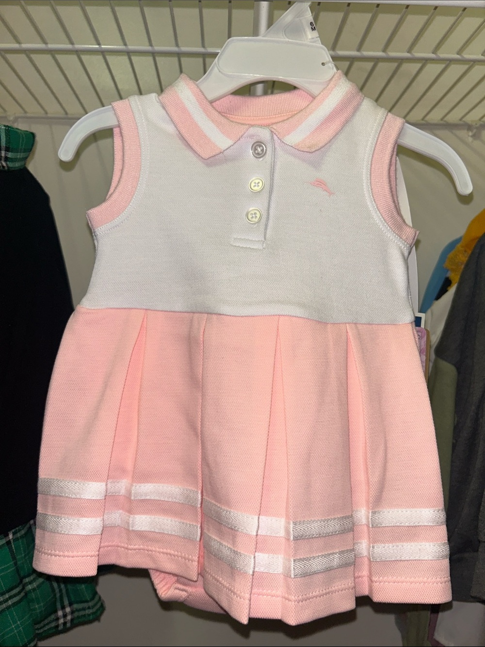 Tommy Bahama Pink and White Sleeveless Polo Pleated Dress for Kids